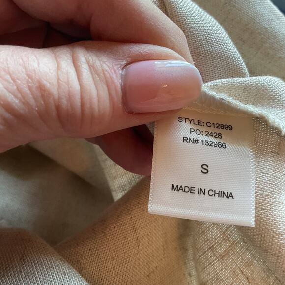 Mittoshop Beige Linen Blend Short Sleeve Tie Front Button Front Top S - Picture 4 of 6